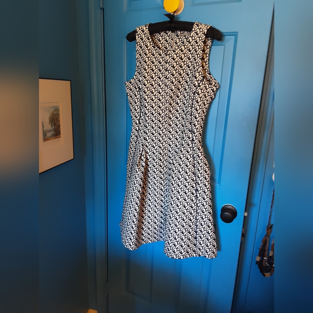 Orsay Navy and White Geometric Dress